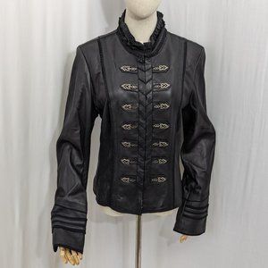 Danier Vintage Black Leather Jacket with black ruffles Size L